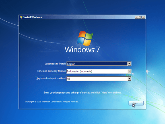 cara install windows 7 bajakan status